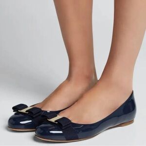 Salvatore Ferragamo Varina Bow Patent Leather Ballet Flats